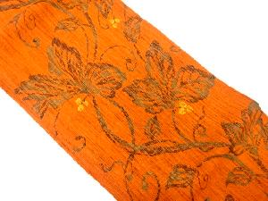 手織り真綿紬　蔦の葉模様織り出し　名古屋帯